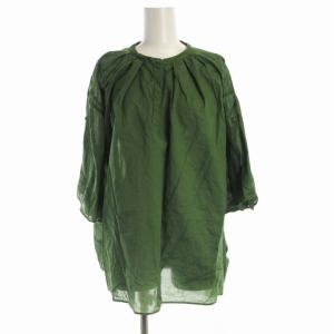 22SS コットンボイルタックワイドブラウス シャツ ビックシルエット 半袖 五分袖 M 緑 グリーン