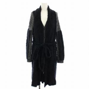 ニットカーディガン ロング リボンベルト アルパカ混 S 黒 ブラック グレー 22553552 /YT