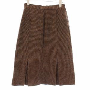 PRET A PORTER ウールチェックスカート ミモレ ロング M 茶 ブラウン 紺 ネイビー /KU