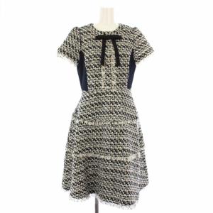 20AW ワンピース ツイード 半袖 ひざ丈 リボン 1 紺 白 12A517. /TK