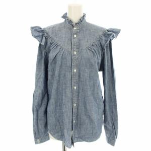 デニムシャツ フリル ブラウス 長袖 6 青 ブルー /G