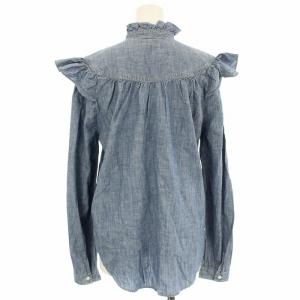 POLO RALPH LAUREN デニムシャツ フリル ブラウス 長袖 6 青 ブルー /G