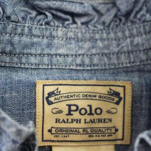 POLO RALPH LAUREN デニムシャツ フリル ブラウス 長袖 6 青 ブルー /G