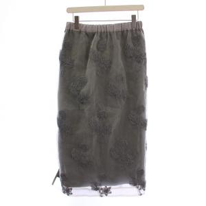 24AW フラワー刺繍オーガンジースカート タイト イージー マキシ ロング ウエストゴム 38 グレー
