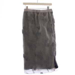 IENA 24AW フラワー刺繍オーガンジースカート タイト イージー マキシ ロング ウエストゴム 38 グレー