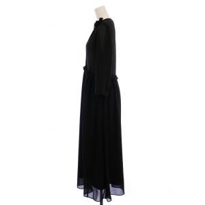 IENA 25SS フリルワンピース マキシ ロング Vネック 七分袖 装飾 36 黒 ブラック 25040900502010