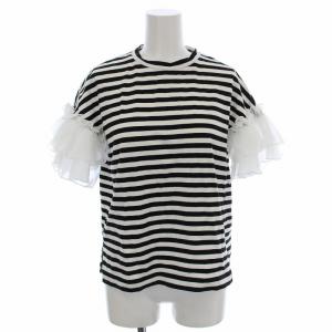 21SS Tシャツ ボーダー カットソー 半袖 フリル F 黒 白 /G