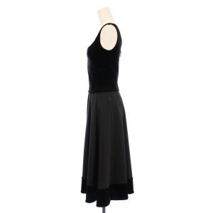 FOXEY NEW YORK フレアワンピース ミモレ ロング ノースリーブ ベロア 切替 ストレッチ 38 黒 ブラック /BB