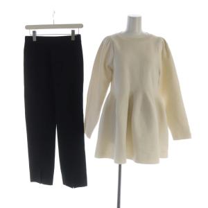 23AW ペプラムニットSETUP セットアップ カットソー イージーパンツ 長袖 38 白 ホワイト