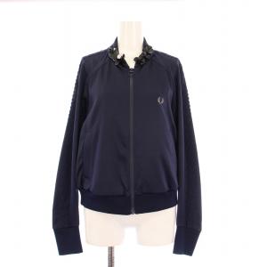 MUVEIL ブルゾン ジャケット アウター ジップアップ レース ロゴ 刺繍 装飾 10 紺 ネイビー