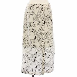 LINE PRINT SKIRT ラップスカート ロング 総柄 38 白 黒 8624-299-0055