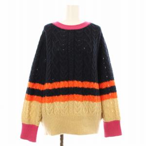 マルチボーダーニットプルオーバー MA93KSW006 ケーブルニット セーター 長袖 ボーダー モヘヤ混