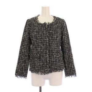 Theory セットアップ ノーカラージャケット アウター 総裏地 ジップアップ タイトスカート ひざ丈 ツイード ウール混