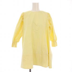ランタンAラインブラウス フレアシャツ クルーネック 七分袖 無地 F 黄色 イエロー タグ付き YR2221-052SM