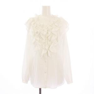 24AW 割線フリルチュニックブラウス シャツ 長袖 Vネック 38 白 ホワイト CWFB245015