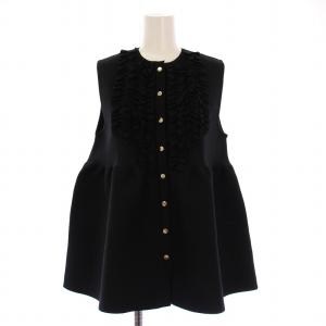 Pミニフリルニットベスト ペプラム ノースリーブ ストレッチ F 黒 ブラック タグ付き 1518-106-1727