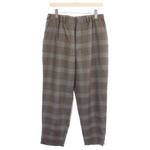 テーパードパンツ スラックス タック ジップフライ ウール チェック柄 1 グレー 茶 ブラウン /BB