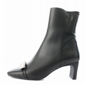 23AW ラインビジューショートブーツ スクエアトゥ チャンキーヒール フェイクレザー 38 黒 ブラック