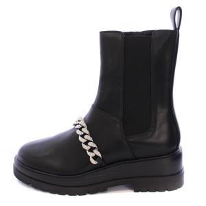 23AW ビジュー付サイドゴアブーツ ショートブーツ 厚底 タンクソール フェイクレザー 黒 タグ付き