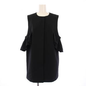 24SS フリルジレ ベスト 前開き クルーネック ミドル丈 F 黒 ブラック タグ付き CWFV241010