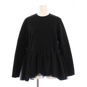 Honey ハニー チュールペプラムトップス カットソー 長袖 クルーネック ストレッチ 切替 36 黒