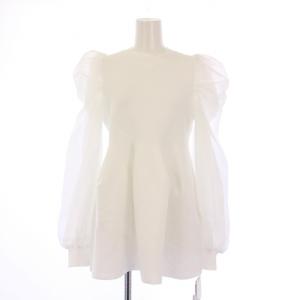 24SS 布帛コンビペプラムニットプル 長袖 チュニック丈 クルーネック シアー シースルー 切替 ストレッチ