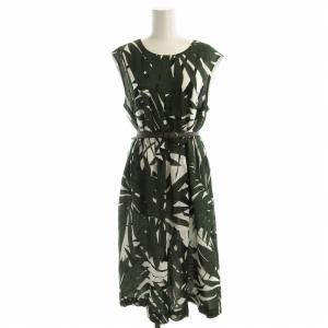 ワンピース ロング ノースリーブ リネン混 総柄 44 緑 グリーン 861461-60 /EE