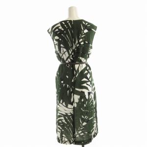 Pierre Cardin ワンピース ロング ノースリーブ リネン混 総柄 44 緑 グリーン 861461-60 /EE