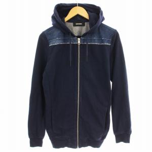 パーカー スウェット デニム切替 ジップアップ 長袖 S ネイビー 紺 /G