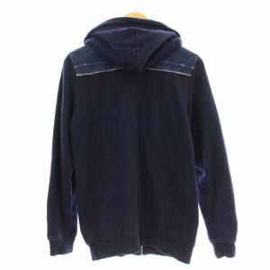 DIESEL パーカー スウェット デニム切替 ジップアップ 長袖 S ネイビー 紺 /G