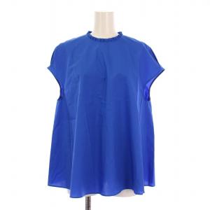 24SS プロセスドコットンAラインブラウス シャツ ノースリーブ フリル リボン 36 青 ブルー 11-01-42-01336