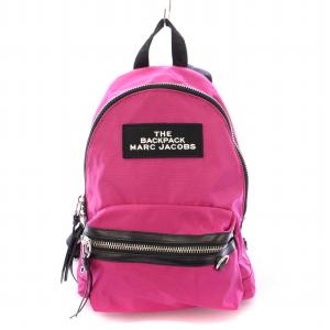 リュックサック デイパック ナイロン レザー 切替 ロゴ バイカラー ピンク 黒 ブラック /BB