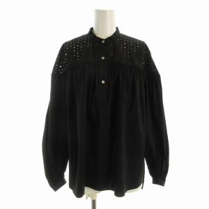 ストレッチブロード ヨークギャザーブ シャツ ブラウス 長袖 36 黒 ブラック 13-01-14-01203