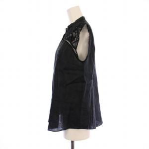 TOMORROWLAND collection スワトーリネンスタンドカラーブラウス シャツ ノースリーブ レース 切替 36 黒 ブラック 13-01-22-01301