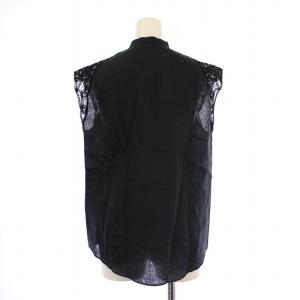 TOMORROWLAND collection スワトーリネンスタンドカラーブラウス シャツ ノースリーブ レース 切替 36 黒 ブラック 13-01-22-01301
