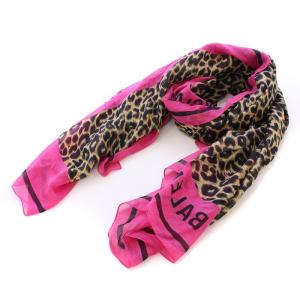 ストール レオパード ヒョウ柄 ロゴ プリント シルク混 茶 ブラウン ピンク /BB OH