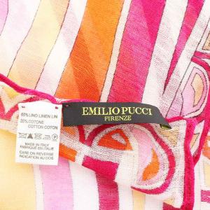 Emilio Pucci ストール 総柄 リネン 麻 オレンジ ピンク 白 ホワイト /AN41