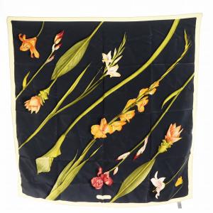 スカーフ 花柄 シルク 絹 ベージュ 紺 ネイビー /AN50 OH