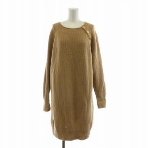 ニットワンピース ひざ丈 長袖 カシミヤ混 金ボタン Iライン S ベージュ 5034474 /NQ