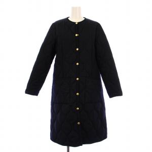 ARKLEY LONG ノーカラーコート アウター ロング丈 ウール 34 紺 ネイビー L212APQCO0098GH