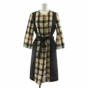 ワンピース ロング チェック 長袖 ベルト付き 38 ブラック ベージュ 10-601104 /NQ