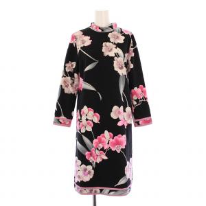 ワンピース ストレッチ 花柄 36 ブラック ピンク