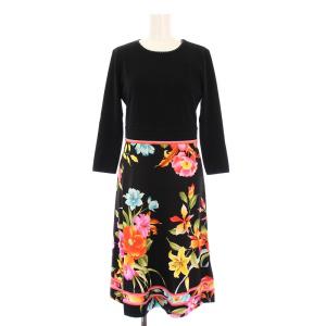 フレアワンピース 花柄 ラインストーン 36 ブラック