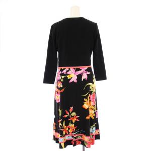LEONARD フレアワンピース 花柄 ラインストーン 36 ブラック