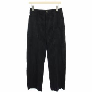 ワイドパンツ 麻 リネン混 ストライプ 36 黒 ブラック 12-04-91-04704 /HN