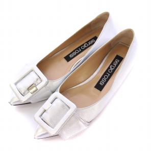 SR1コレクション パンプス ポインテッドトゥ ローヒール レザー ベルト 36 シルバーカラー /BB