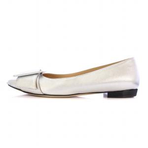 Sergio Rossi SR1コレクション パンプス ポインテッドトゥ ローヒール レザー ベルト 36 シルバーカラー /BB