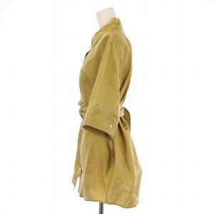 CELINE フィービー期 シャツ ブラウス 半袖 レギュラーカラー ベルト 無地 40 マスタード /BB