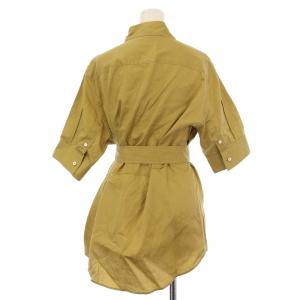 CELINE フィービー期 シャツ ブラウス 半袖 レギュラーカラー ベルト 無地 40 マスタード /BB