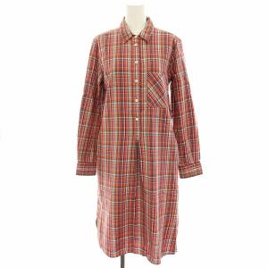 シャツワンピース ロング ミモレ チェック 長袖 2 赤 レッド 青 ブルー 黄色 イエロー MHW0962
